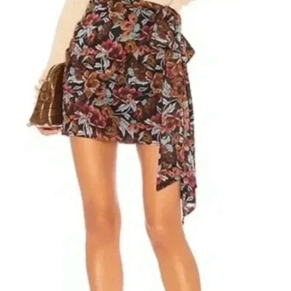 MAJORELLE Asymmetrical Skirt - Brown and Pink Floral